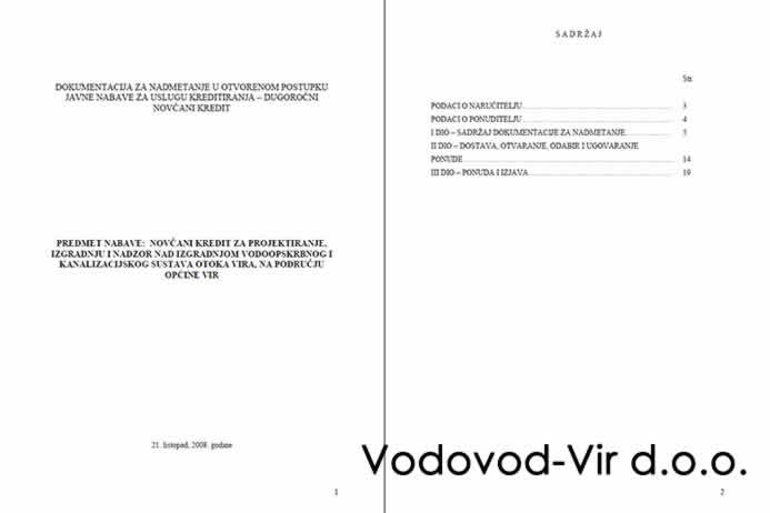 Dokumentacija za nadmetanje - Vodovod Vir